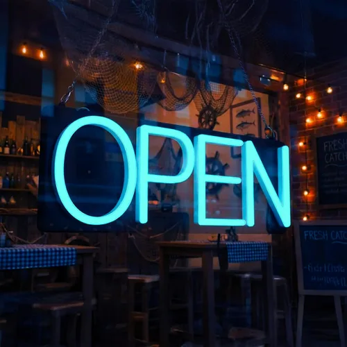 Miniatura 4 de HiNeon Letrero de Neón Abierto Azul Hielo de 20inx7in Letrero LED Abierto con Control Remoto, Letrero de Luz Cian Eléctrica para Tienda de Negocios