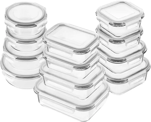 Miniatura 8 de Bayco Contenedores de vidrio para almacenamiento de alimentos con tapas, 24 piezas, preparación de comidas, cajas Bento herméticas, a prueba