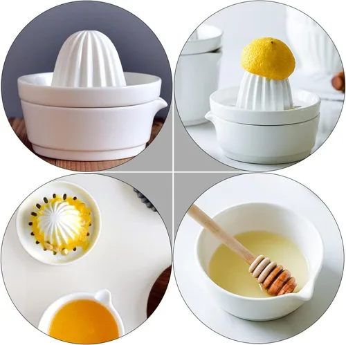 Miniatura 6 de Zerodeko Exprimidor manual de limón cítrico, exprimidor de jugo de frutas de cerámica, apto para lavavajillas, resistente y pomelo, color blanco