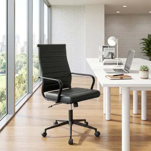 Miniatura 9 de Okeysen Silla de escritorio de oficina de cuero, sillas de sala de conferencias, silla ejecutiva acanalada, silla giratoria ergonómica de altura