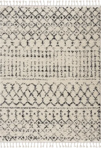 Miniatura 42 de Hauteloom, Duncans - Alfombra de estilo granja de pelo mullido para sala y dormitorio, con borlas - Beige, carbón, gris - 2 pies 7 pulgadas x 7 pies