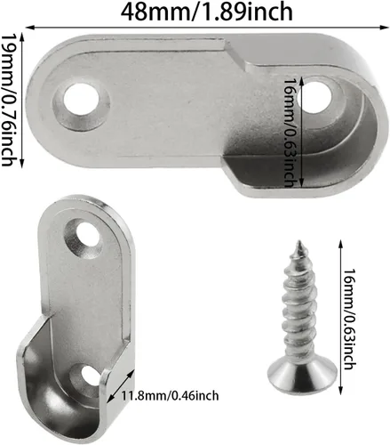 Miniatura 3 de Heyous 12PCS Oval Armario Rod End Soporta Bridas Socket con Tornillos de Montaje, Plata