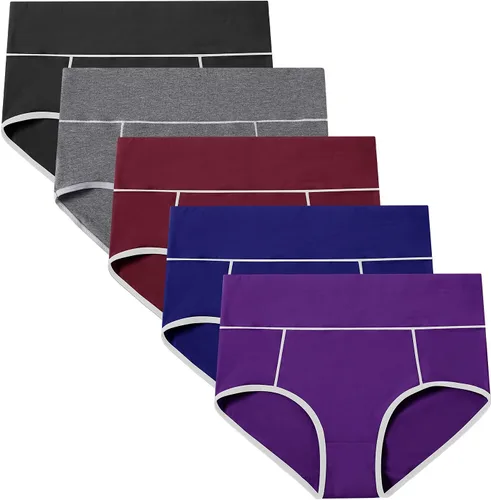 Miniatura 5 de POKARLA Ropa interior de algodón de cintura alta para mujer, suave, transpirable, bragas de cobertura completa, pantaletas elásticas, ropa