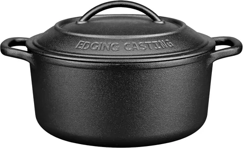 EDGING CASTING - Olla holandesa de hierro fundido pretratado con tapa y asa doble, olla redonda para hornear pan de masa madre, capacidad de 5