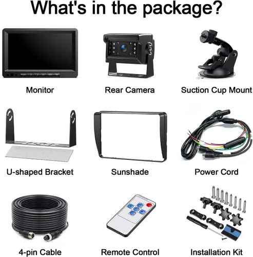 Miniatura 9 de Fookoo Sistema de cámara de respaldo con cable HD 1080P de 7 pulgadas, cámara de visión trasera impermeable IP69 a prueba de vibraciones, visión