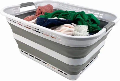 Miniatura 5 de SAMMART Cesto plegable de plástico para la ropa sucia de 42L (11 galones), contenedor de almacenamiento plegable, cesta de lavandería portátil