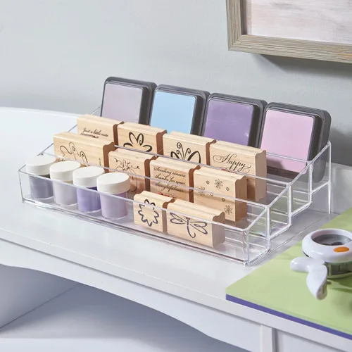 Miniatura 7 de STORi Organizador de tocador de plástico transparente de varios niveles Soporte rectangular de 4 niveles para maquillaje, paletas de sombras