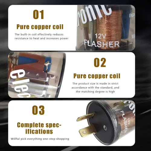 Miniatura 6 de 2 piezas de relé intermitente de 2 pines para auto, 20A 12V, carcasa redonda transparente, relé intermitente rápido, indicador de señal de giro LED