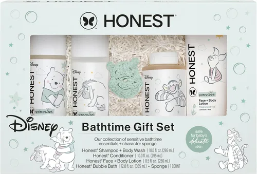 The Honest Company Set de regalo para el baño sin fragancia, diseño Disney, hipoalergénico, artículos esenciales de baño para pieles sensibles,