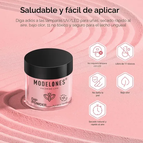 Miniatura 8 de Modelones - Kit de polvo de inmersión para uñas, 4 colores transparente, nude, blanco, rosa, set de iniciación con líquido y accesorios completos