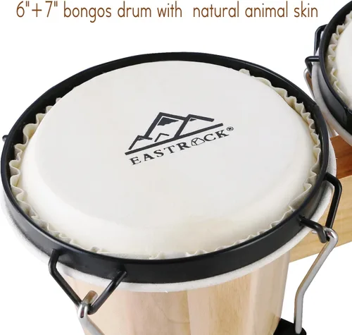 Miniatura 2 de EastRock Bongo - Juego de tambor de 6 y 7 pulgadas para adultos, principiantes, profesionales, instrumentos de percusión de madera y metal con bolsa