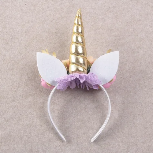 Miniatura 6 de Nishine Diadema de cuerno de unicornio con purpurina para niñas, diadema de camelia pony, banda para el pelo de flores, tiara para fiesta, regalo
