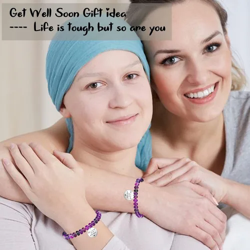 Miniatura 3 de Haoze Regalos para mujeres, cuentas de amatista, Life is Tough But So Are You, pulsera inspiradora Feel Better Get Well Soon, regalo para mujeres