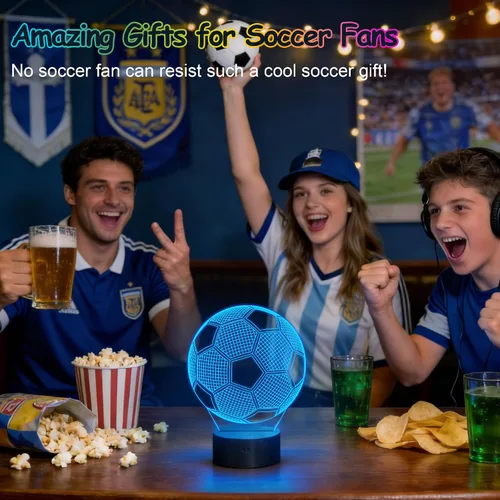 Miniatura 2 de FULLOSUN Luz nocturna para niños, fútbol, lámpara de ilusión óptica 3D con control remoto, 16 colores cambiantes, fútbol, cumpleaños, Navidad, día