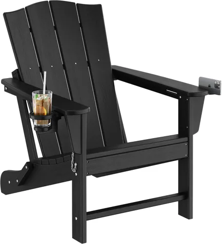 Yaheetech Silla Adirondack plegable para exteriores, silla Adirondack de plástico HDPE con soporte para taza/teléfono móvil para terraza, patio,