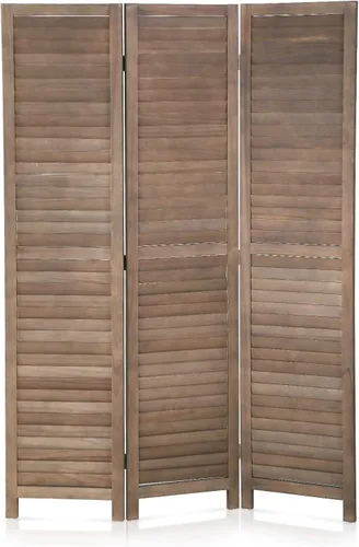 Divisor de habitación plegable de 3 paneles de 69 pulgadas de alto, pantallas de privacidad portátiles de madera maciza independiente para Marrón