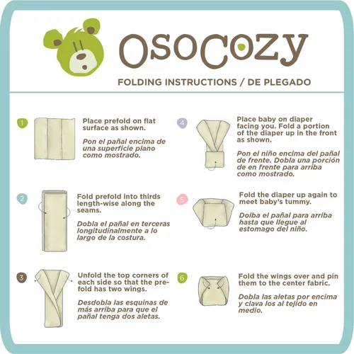 Miniatura 7 de OsoCozy Pañales de tela preplegados (1 doz), suaves, absorbentes, duraderos, 100% algodón