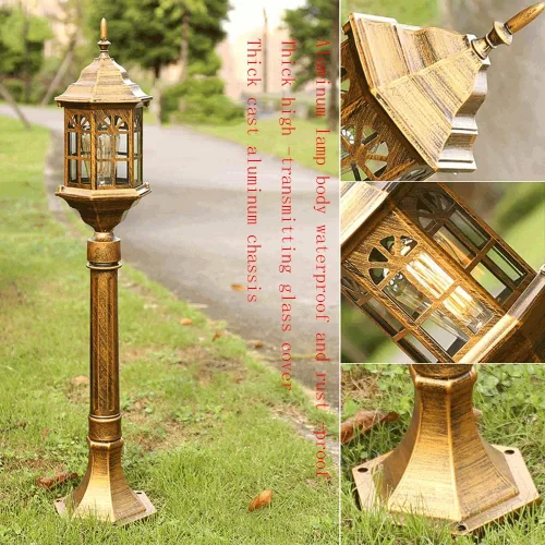 Miniatura 7 de Luces de poste al aire libre, IP23 impermeable lámpara de pie de metal vidrio pantalla césped luz villa paisaje comunidad jardín patio pasillo