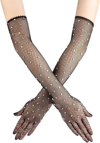 Miniatura 4 de Guantes de malla para mujer, guantes largos negros, guantes de encaje sexy, guantes de fiesta, guantes sin dedos, guantes de Halloween, disfraces