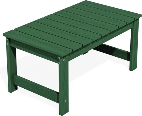 SERWALL Mesa de centro para exteriores con agujero para sombrilla de 1.69 pulgadas, mesa de centro de polietileno de alta densidad para patio, Verde