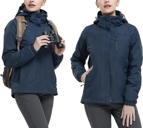 Miniatura 6 de CAMEL CROWN - Chaqueta de esquí para mujer, impermeable, 3 en 1, chaqueta de invierno resistente al viento, forro polar cálido, con capucha
