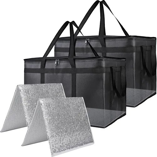 Miniatura 25 de Bodaon Paquete de 3 bolsas aisladas para entrega de alimentos para comidas calientes y frías, bolsas enfriadoras XXL, bolsa aislante para catering