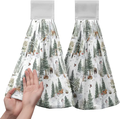 Miniatura 24 de Juego de 2 toallas de cocina colgantes de hojas tropicales de verano, color verde, hojas de palmera, con bucles para colgar, suaves y absorbentes