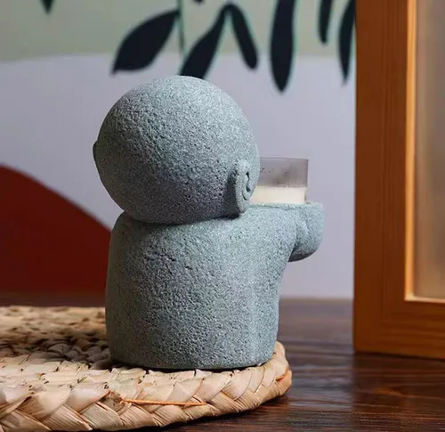 Miniatura 7 de livelyfish Estatua de monje japonés de 3 piezas de estatuas de buda de piedra arenisca zen rezando, esculturas asiáticas de jardín para buena