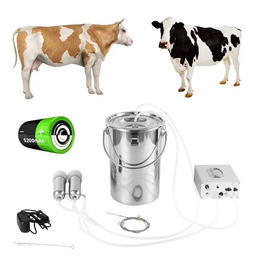 Miniatura 8 de Máquina de ordeño eléctrica de cabra de 3 litros, bomba de vacío de pulsación automática recargable con 2 tazas de pezón, cubo de acero inoxidable