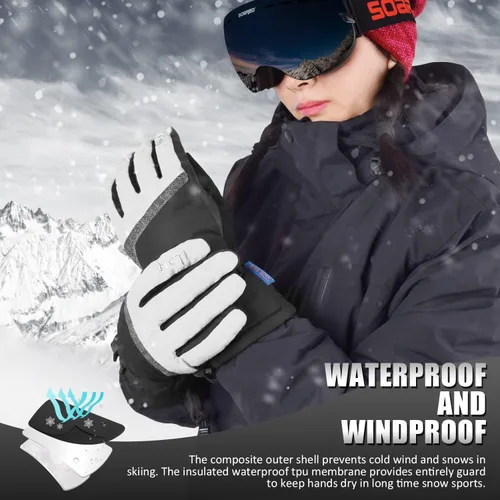 Miniatura 18 de MCTi Guantes de esquí, impermeables, para snowboard y nieve, 3M, Thinsulate, para clima frío, para mujer, para invierno, con pantalla táctil