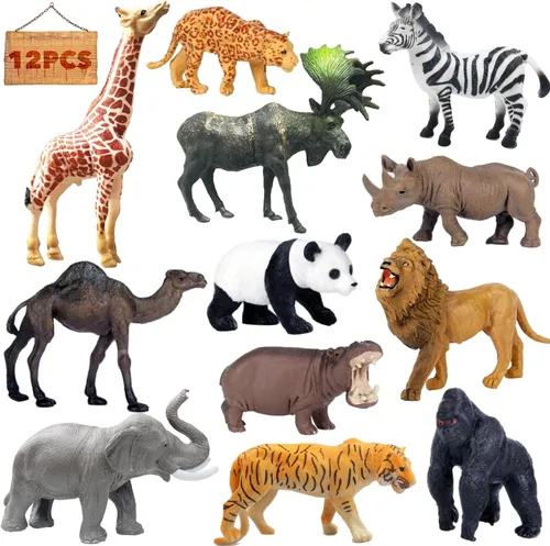 RUSON 12 Piezas Figuras Realistas de Animales de la Selva, Figuras de Animales de Safari Juguetes Decoración de Pasteles Figuras de Plástico