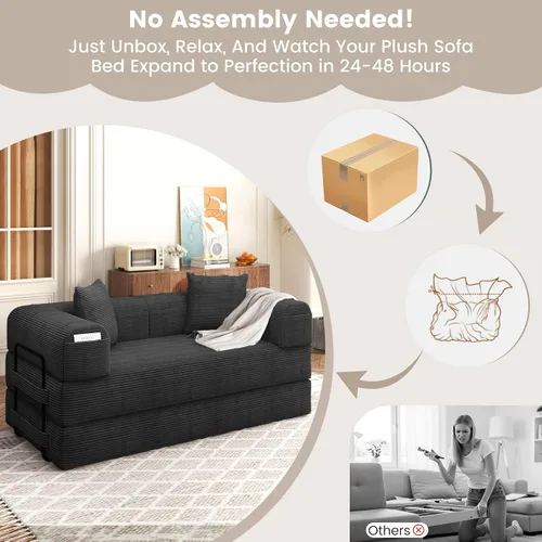 Miniatura 3 de Sofá cama convertible de 80 pulgadas, sofá cama modular 5 en 1 sin hueso con marco fijo y almohada de respaldo extraíble, sofá futón de pana lavable