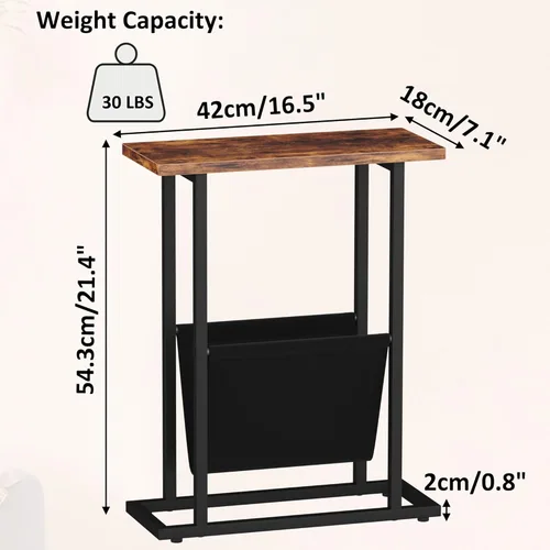 Miniatura 3 de Mesa auxiliar estrecha para espacios pequeños, mesa auxiliar pequeña con soporte para revistas, mesa delgada y estrecha para sala de estar
