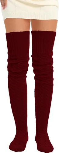 Miniatura 5 de SherryDC Calcetines hasta el muslo de punto trenzado para mujer, calentadores de piernas, extra largos por encima de la rodilla, medias altas