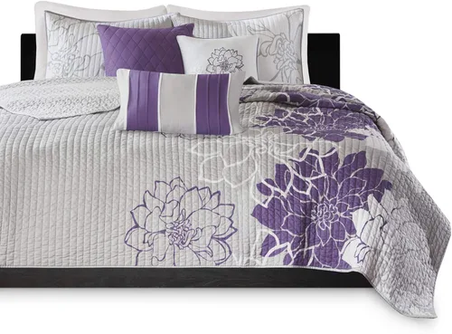 Miniatura 8 de Madison Park Lola Juego de colcha 100 % algodón, informal, floral, puntadas en canal, 365 días, ligero, colcha, almohadas decorativas, fundas, Lola