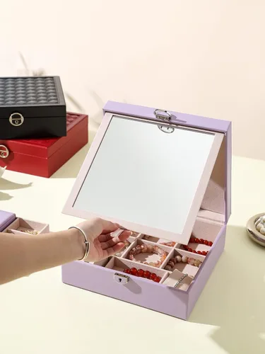 Miniatura 6 de AOSIFIEL Joyero con cerradura para organizador de joyas de viaje con espejo para mujeres, adolescentes y niños, estuche de joyería de escritorio
