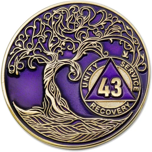 Miniatura 242 de 20 Year Sobriety Mint Twisted Tree of Life - Medallón de recuperación AA chapado en oro, fichas y fichas, color negro