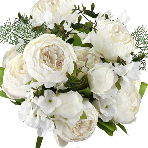 Miniatura 26 de FiveSeasonStuff - Peonías y hortensias artificiales de seda, ideal para decoración de bodas, novias, hogar, decoración de centro de mesa (2 ramos).