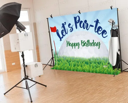 Miniatura 5 de Telón de fondo de cumpleaños de golf de 7 x 5 pies, Let's Par-Tee, campo de golf, tema deportivo para fiesta de cumpleaños, decoración de mesa