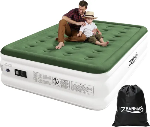 Zearna Colchón de aire tamaño completo con bomba incorporada, 18" de altura, cama de aire cómoda elevada, colchón hinchable mejorado con parte Verde