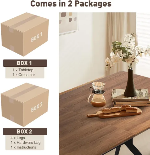 Miniatura 4 de Mesa de comedor rectangular de 71 pulgadas para 6 y 8 pulgadas, mesa de cocina de madera moderna de mediados de siglo con patas cruzadas de metal