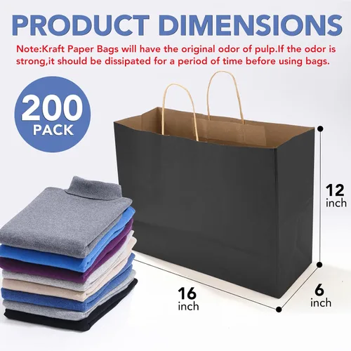Miniatura 2 de XPCARE Paquete de 200 bolsas de regalo de papel grandes con asas a granel, 16 x 6 x 12 pulgadas, bolsas de papel kraft natural liso para bolsas