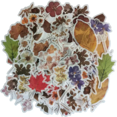 Juego de calcomanías Washi vintage, flores secas, plantas, hojas, calcomanías decorativas para álbumes de recortes, diario, manualidades, diario,