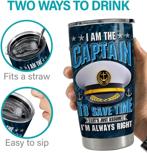 Miniatura 7 de SANDJEST Taza de Capitán 20oz Regalos para Capitán de Barco para Hombres Propietarios de Barcos Tazas Aisladas de Acero Inoxidable Taza de Café