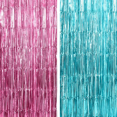 KatchOn - Flecos de papel de aluminio rosa y azul, grande de 6.4 x 8 pies, paquete de 2 | Decoraciones de revelación de género para niñas o niños |