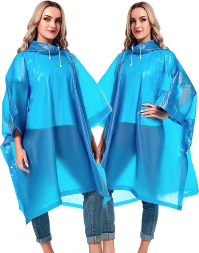 Miniatura 35 de Paquete de 2 ponchos de lluvia para adultos, reutilizables, impermeables, de supervivencia, emergencia, resistente, con capucha con cordón