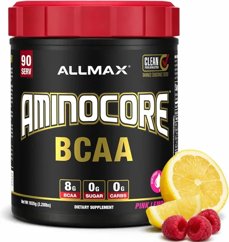 Miniatura 16 de ALLMAX Nutrition AMINOCORE BCAA en polvo, 0.29oz de aminoácidos, bebida de recuperación intra y después del entrenamiento, sin gluten, frambuesa
