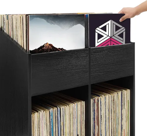 Miniatura 10 de Crosley Furniture Enzo - Moderno soporte de almacenamiento de discos de vinilo, estantes abatibles orientados hacia adelante para discos, color negro
