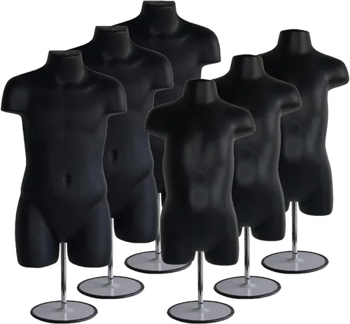 Miniatura 11 de Juego de maniquí negro con espalda hueca para niños y niños pequeños con soporte de metal, poste de metal y ganchos para colgar para encimera