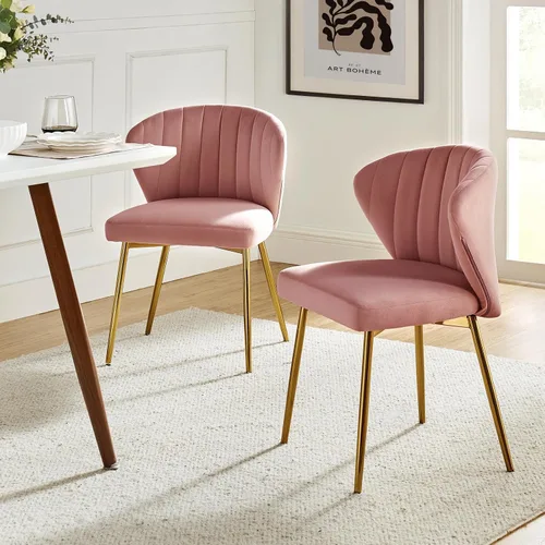 Miniatura 16 de TINA'S HOME Juego de 2 sillas decorativas, sillas laterales de terciopelo glamoroso con patas doradas, sillas de comedor tapizadas de mediados
